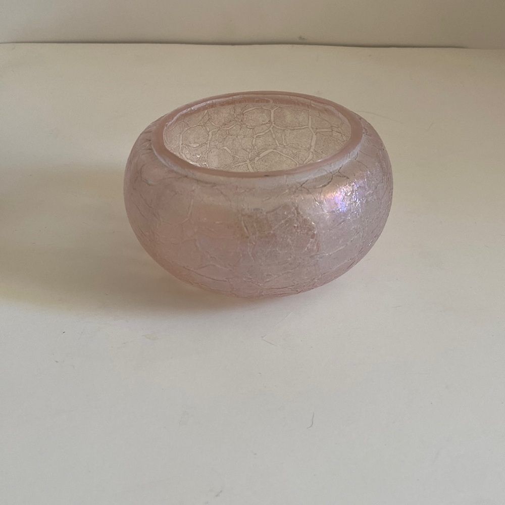 Vintage Light Pink Iridescent hand Blown Glass Jar by Silvestri Shiny